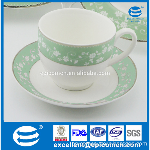 china product 220cc ceramic tea set with silver rim new bone china 6 cup and 6 saucer in gift box